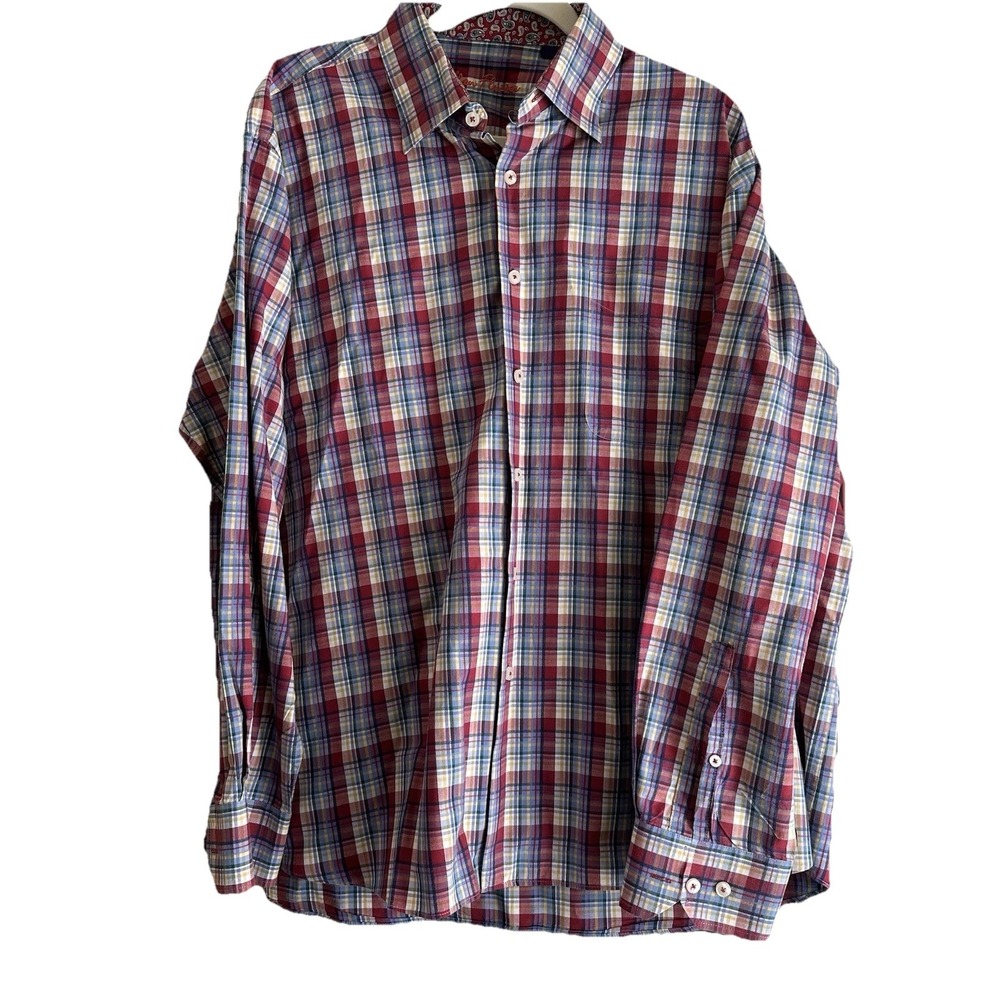 Alan Flusser Men's Long Sleeve Cotton Shirt Extra Large, Collared,‎ Plaid